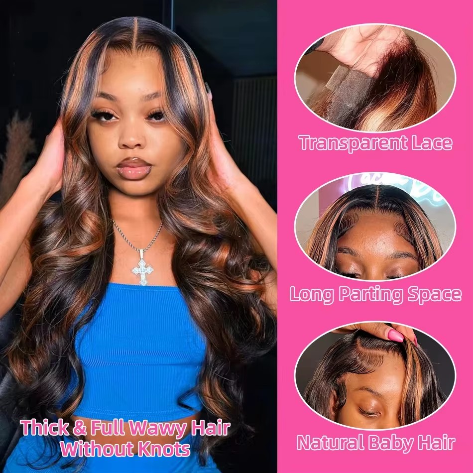 Eyelash Extension Natural Look - Highlights Ombre 13x4 Lace Front pruiken